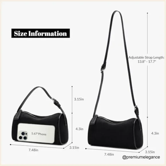 Small Barrel Hobo Bag with Adjustable Strap for Work Travel - Picture 5 of 7